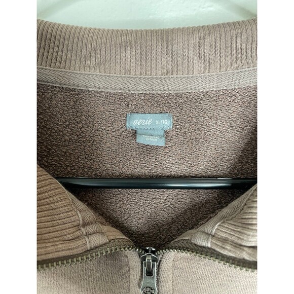 Aerie Sunday Soft Quarter Zip Pullover Brown Taupe Mock Neck Cozy Fleece Size XL - Picture 4 of 5